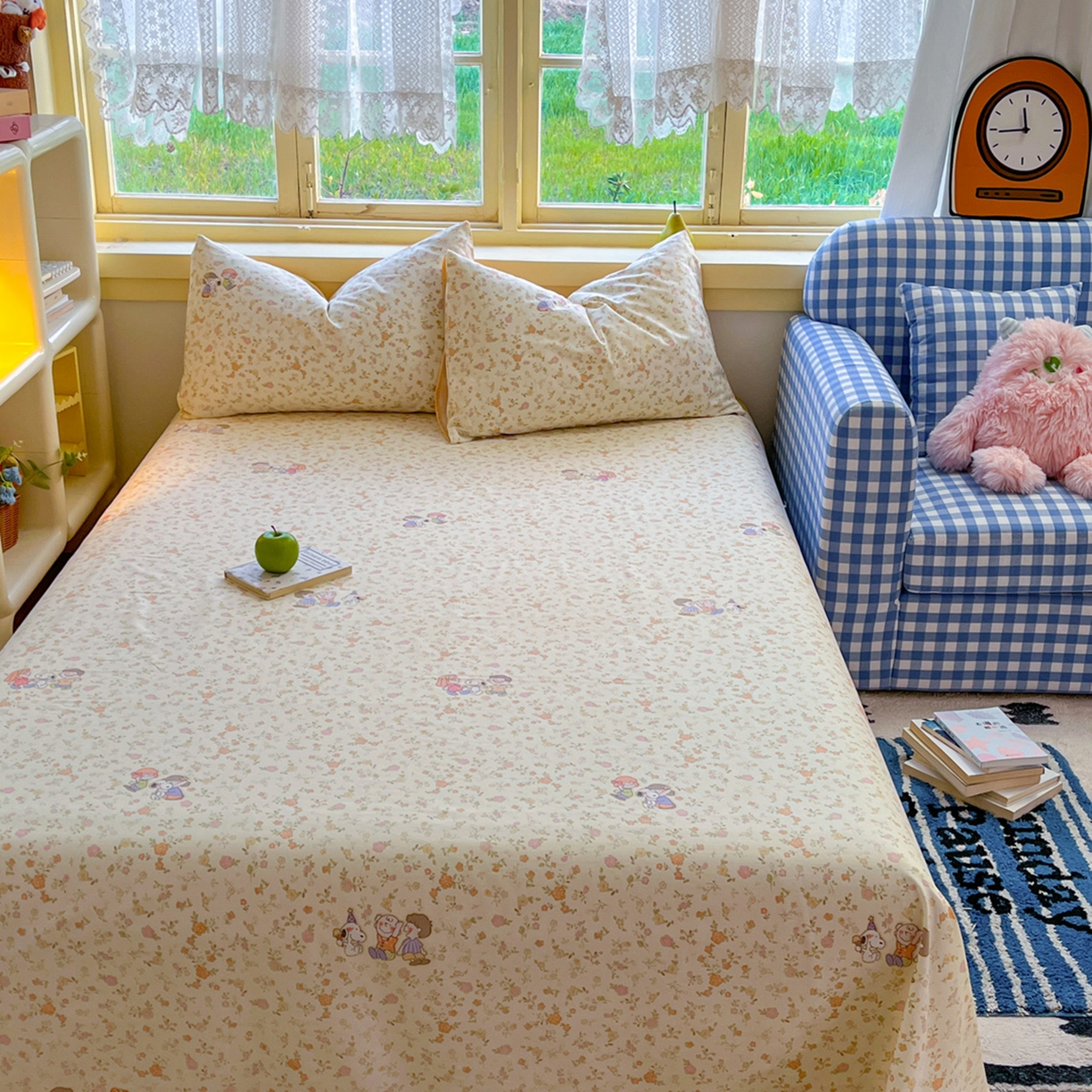 简约家纺 2026新款全棉斜纹12868四件套单床单系列 史努比花海