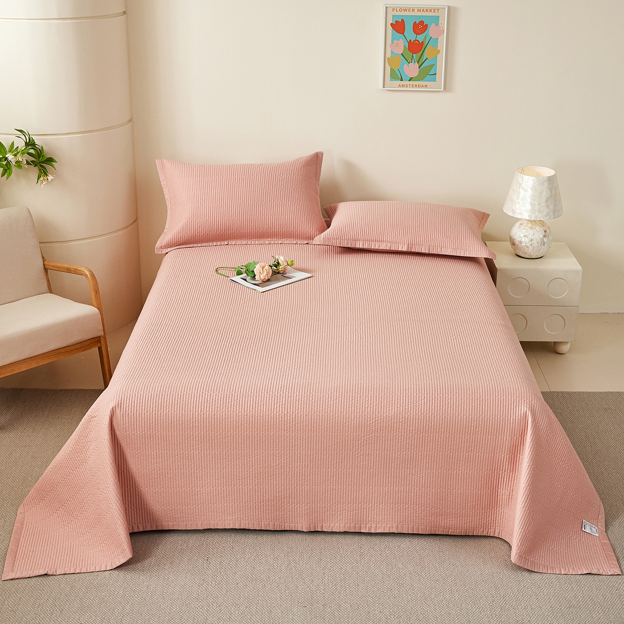 元元家居（元元被业） 2026新款全棉纯棉13372系列床盖单件床盖单品单床盖-纯色款 炫彩粉