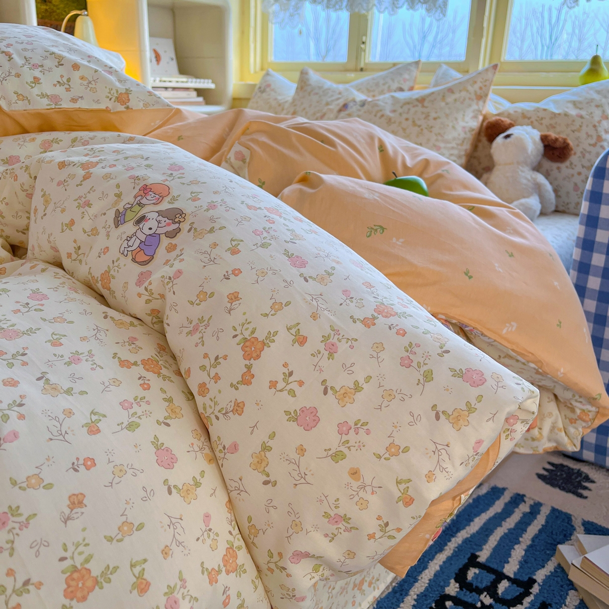 91家纺网 家纺一手货源 找家纺 简约家纺 2026新款全棉斜纹12868四件套单床单系列 史努比花海