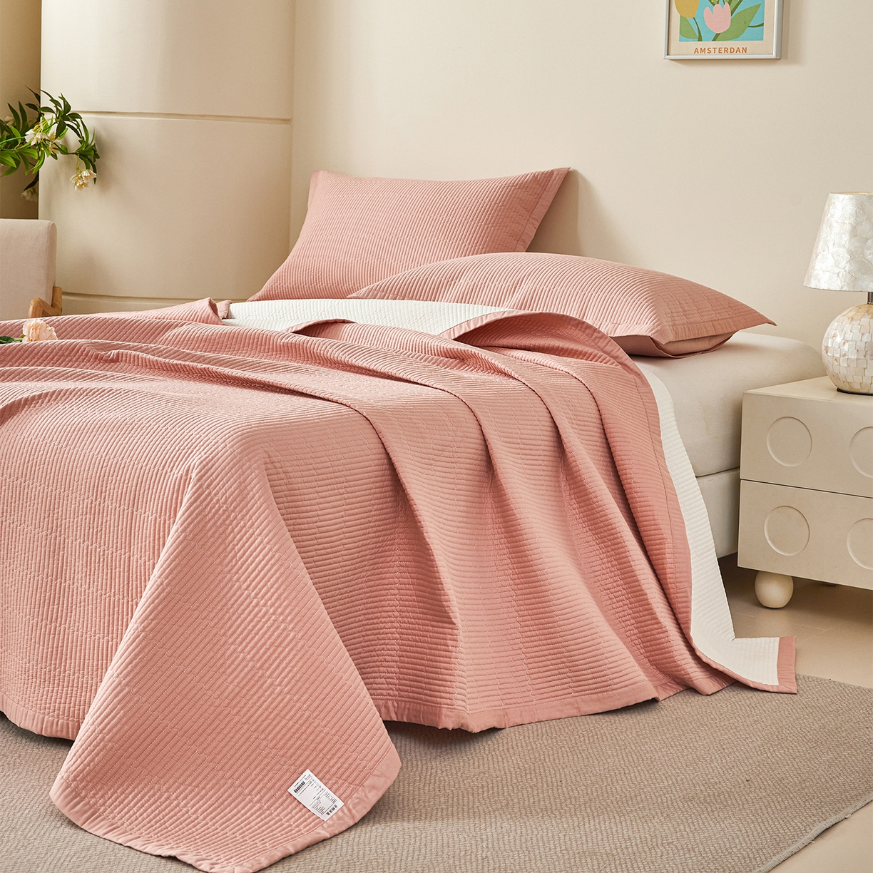 91家纺网 家纺一手货源 找家纺 元元家居（元元被业） 2026新款全棉纯棉13372系列床盖单件床盖单品单床盖-纯色款 炫彩粉