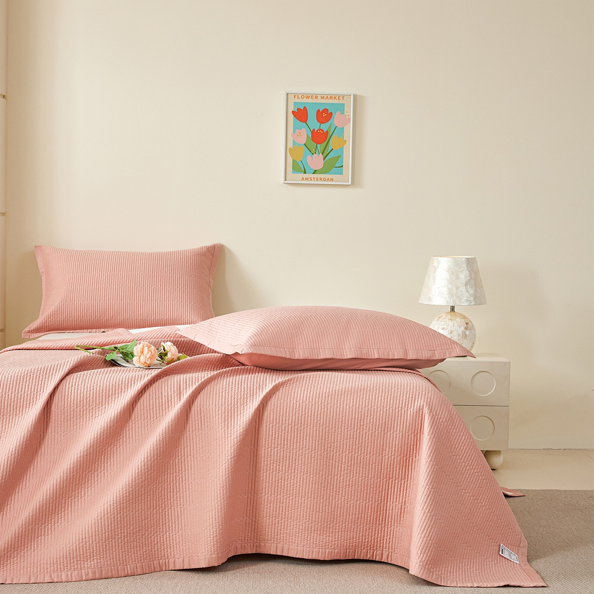 91家纺网 家纺一手货源 找家纺 元元家居（元元被业） 2026新款全棉纯棉13372系列床盖单件床盖单品单床盖-纯色款 炫彩粉