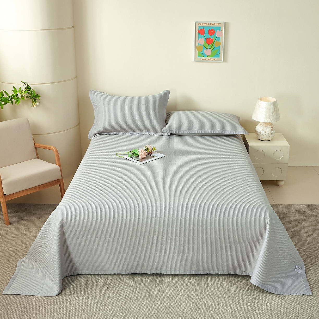 元元家居（元元被业） 2026新款全棉纯棉13372系列床盖单件床盖单品单床盖-纯色款 雅灰