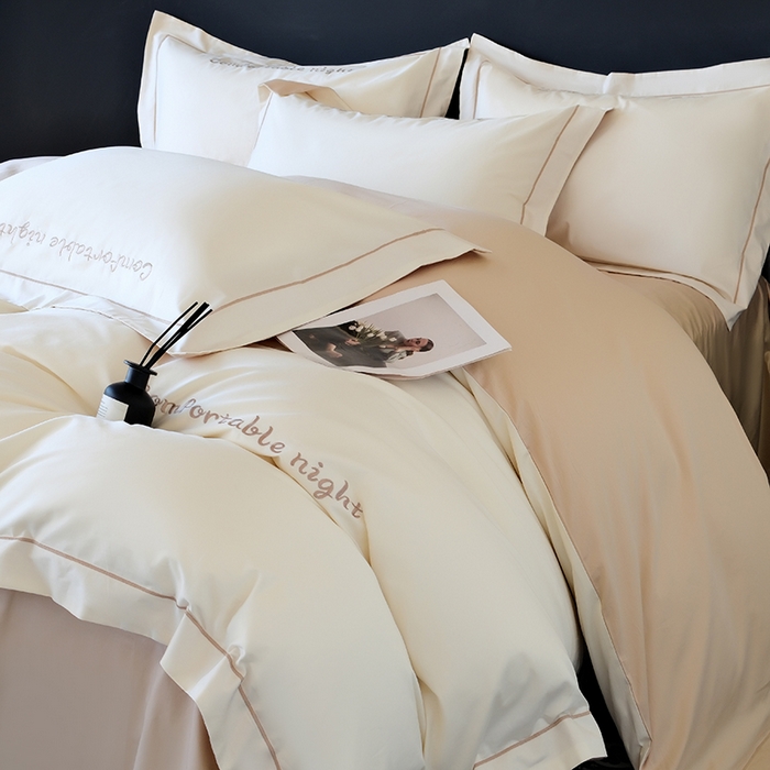 91家纺网 家纺一手货源 找家纺 （总）女子家纺 2026新款A类全棉长绒棉双拼四件套刺绣轻奢床上用品-原素