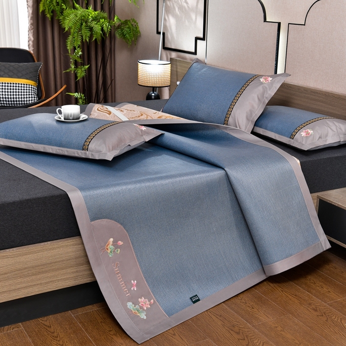 娜朵家纺 2026新款荷塘月色冰藤双面席-床席款 荷塘月色-冰藤海蓝