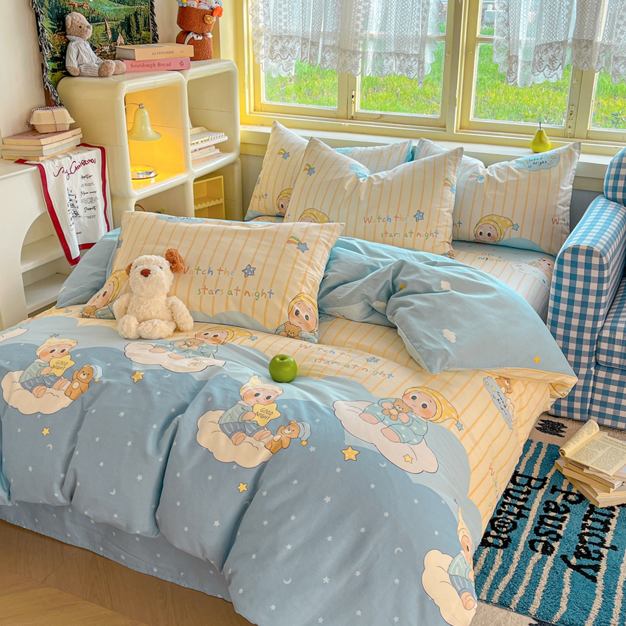 91家纺网 家纺一手货源 找家纺 简约家纺 2026新款全棉斜纹12868四件套单床单系列 星语星愿