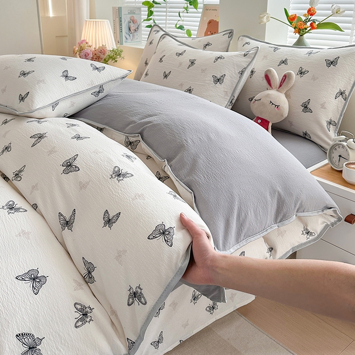 91家纺网 家纺一手货源 找家纺 （总）爱洛家纺 2026新款印花皱皱纱四件套