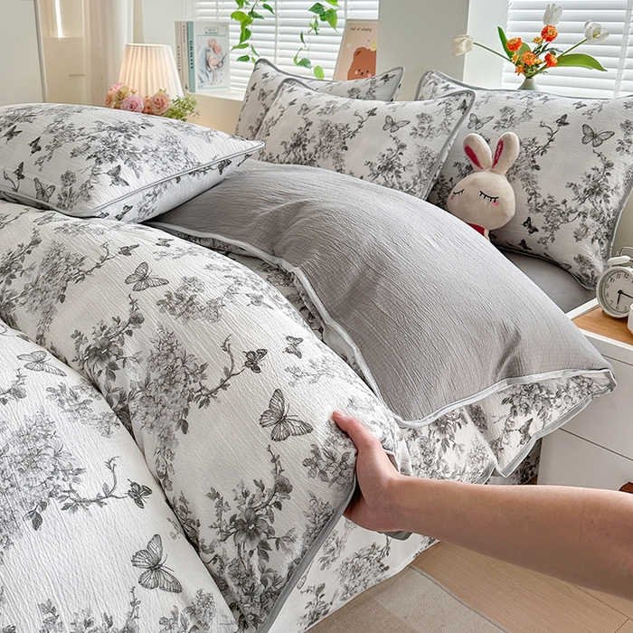 91家纺网 家纺一手货源 找家纺 （总）爱洛家纺 2026新款印花皱皱纱四件套