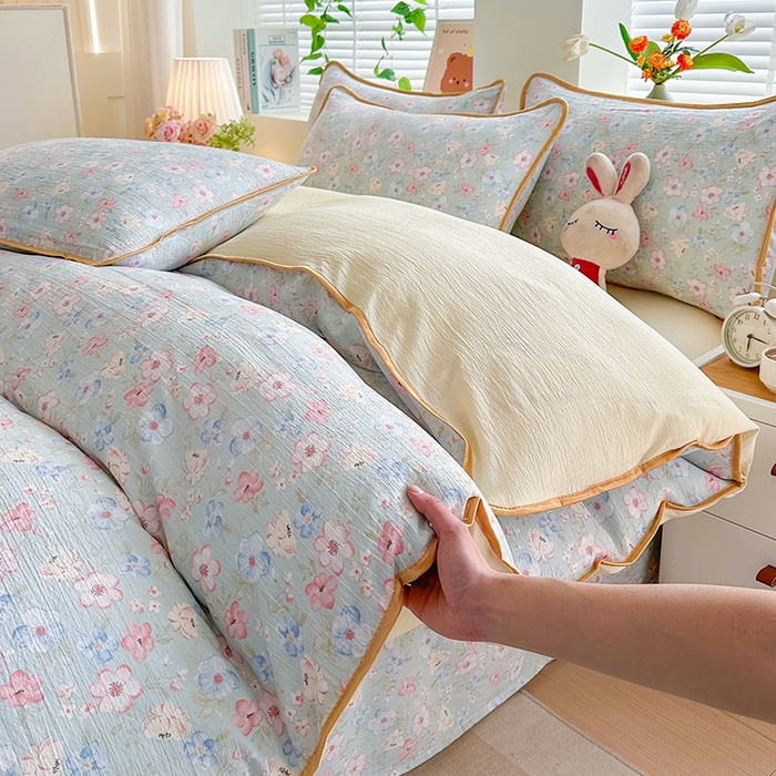 91家纺网 家纺一手货源 找家纺 （总）爱洛家纺 2026新款印花皱皱纱四件套