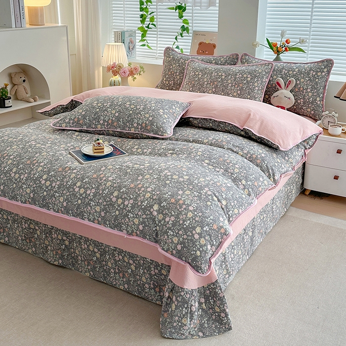 91家纺网 家纺一手货源 找家纺 爱洛家纺 2026新款印花皱皱纱四件套 深野碎樱