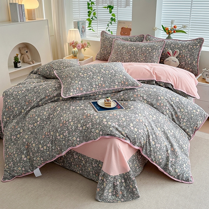 91家纺网 家纺一手货源 找家纺 爱洛家纺 2026新款印花皱皱纱四件套 深野碎樱