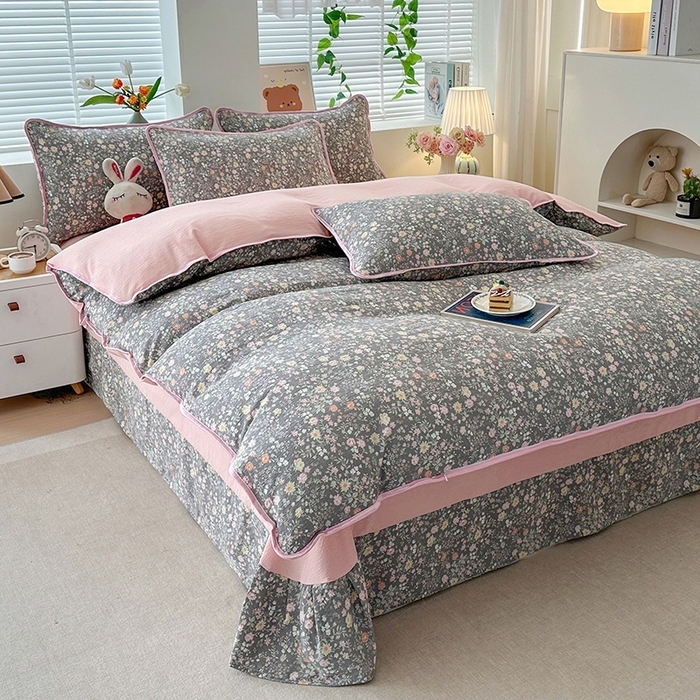 91家纺网 家纺一手货源 找家纺 爱洛家纺 2026新款印花皱皱纱四件套 深野碎樱