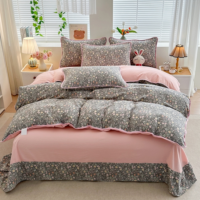 91家纺网 家纺一手货源 找家纺 爱洛家纺 2026新款印花皱皱纱四件套 深野碎樱