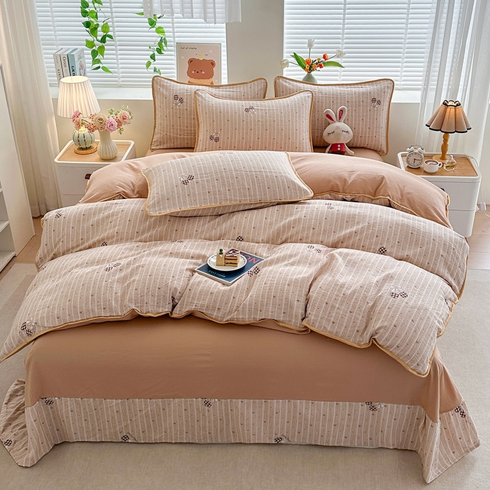 91家纺网 家纺一手货源 找家纺 爱洛家纺 2026新款印花皱皱纱四件套 云绒格间