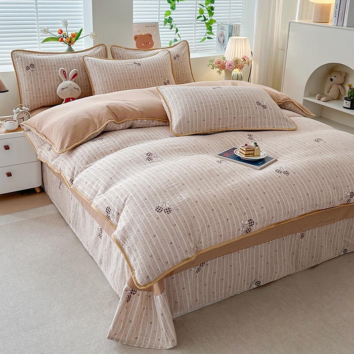 91家纺网 家纺一手货源 找家纺 爱洛家纺 2026新款印花皱皱纱四件套 云绒格间