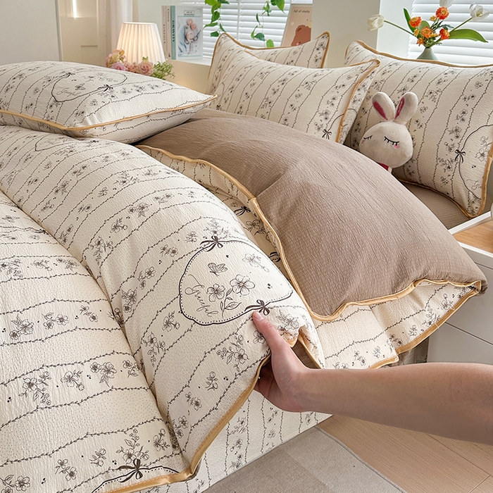 爱洛家纺 2026新款印花皱皱纱四件套 棕痕谍影