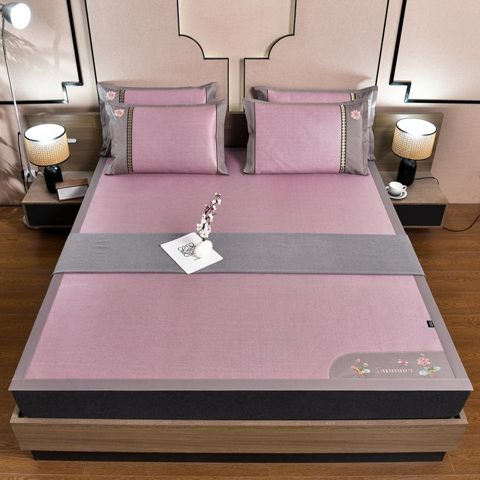 91家纺网 家纺一手货源 找家纺 娜朵家纺 2026新款荷塘月色冰藤双面席-床席款 荷塘月色-冰藤浅粉