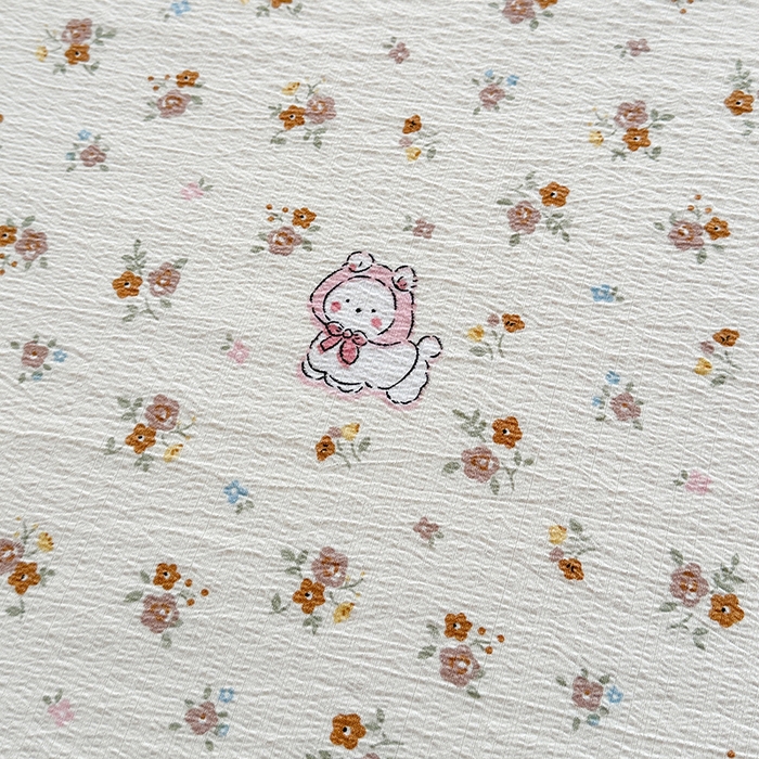 91家纺网 家纺一手货源 找家纺 爱洛家纺 2026新款印花皱皱纱四件套 奶糖花小兔