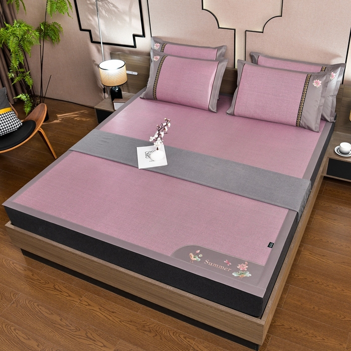 91家纺网 家纺一手货源 找家纺 娜朵家纺 2026新款荷塘月色冰藤双面席-床席款 荷塘月色-冰藤浅粉