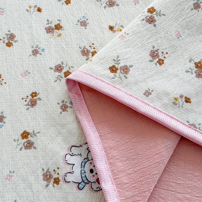 91家纺网 家纺一手货源 找家纺 爱洛家纺 2026新款印花皱皱纱四件套 奶糖花小兔