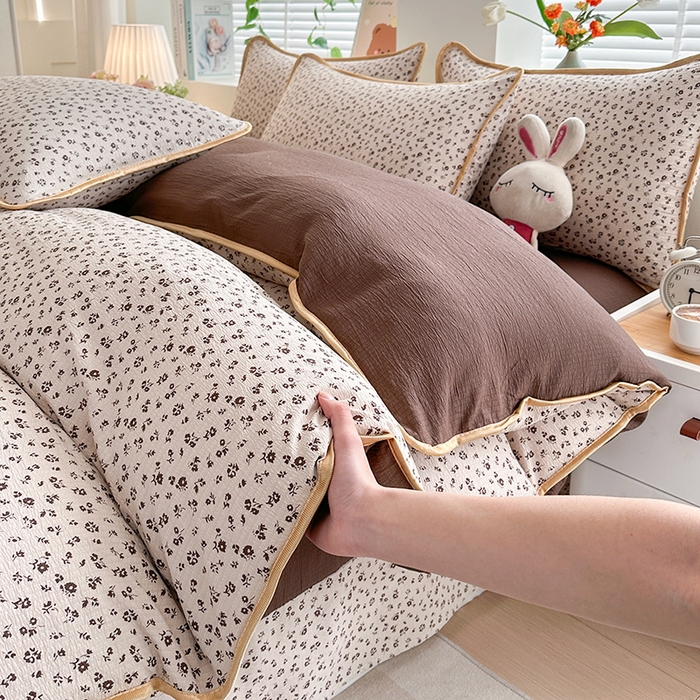 爱洛家纺 2026新款印花皱皱纱四件套 咖调星絮