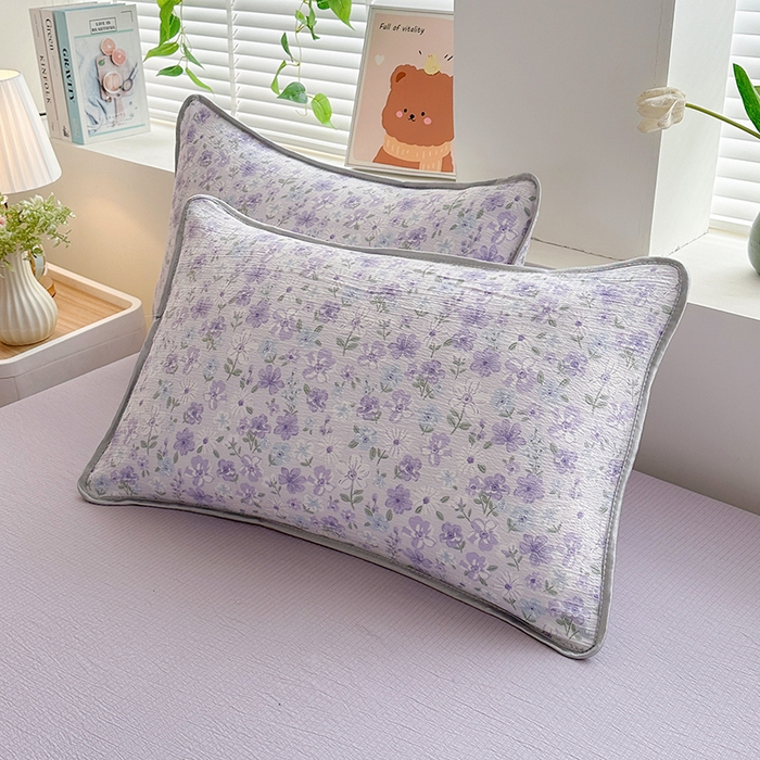 91家纺网 家纺一手货源 找家纺 爱洛家纺 2026新款印花皱皱纱四件套 紫雾星花