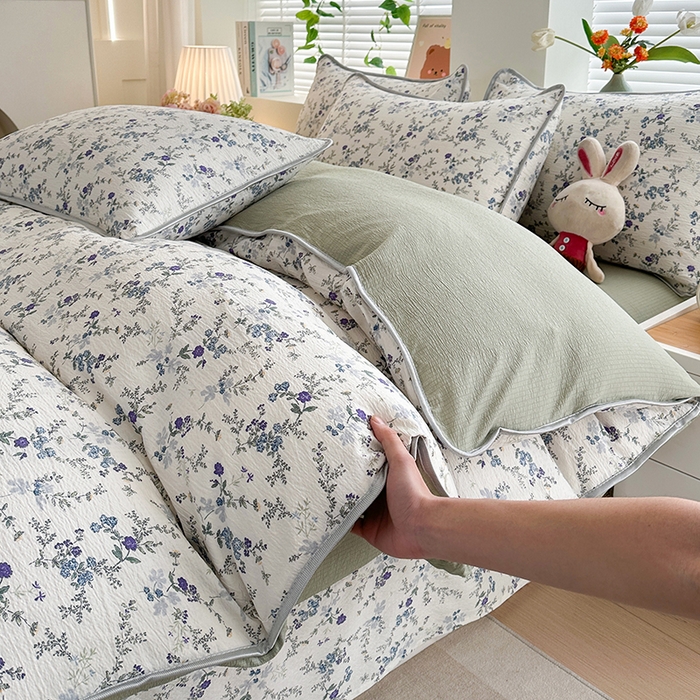 爱洛家纺 2026新款印花皱皱纱四件套 雾蓝青序