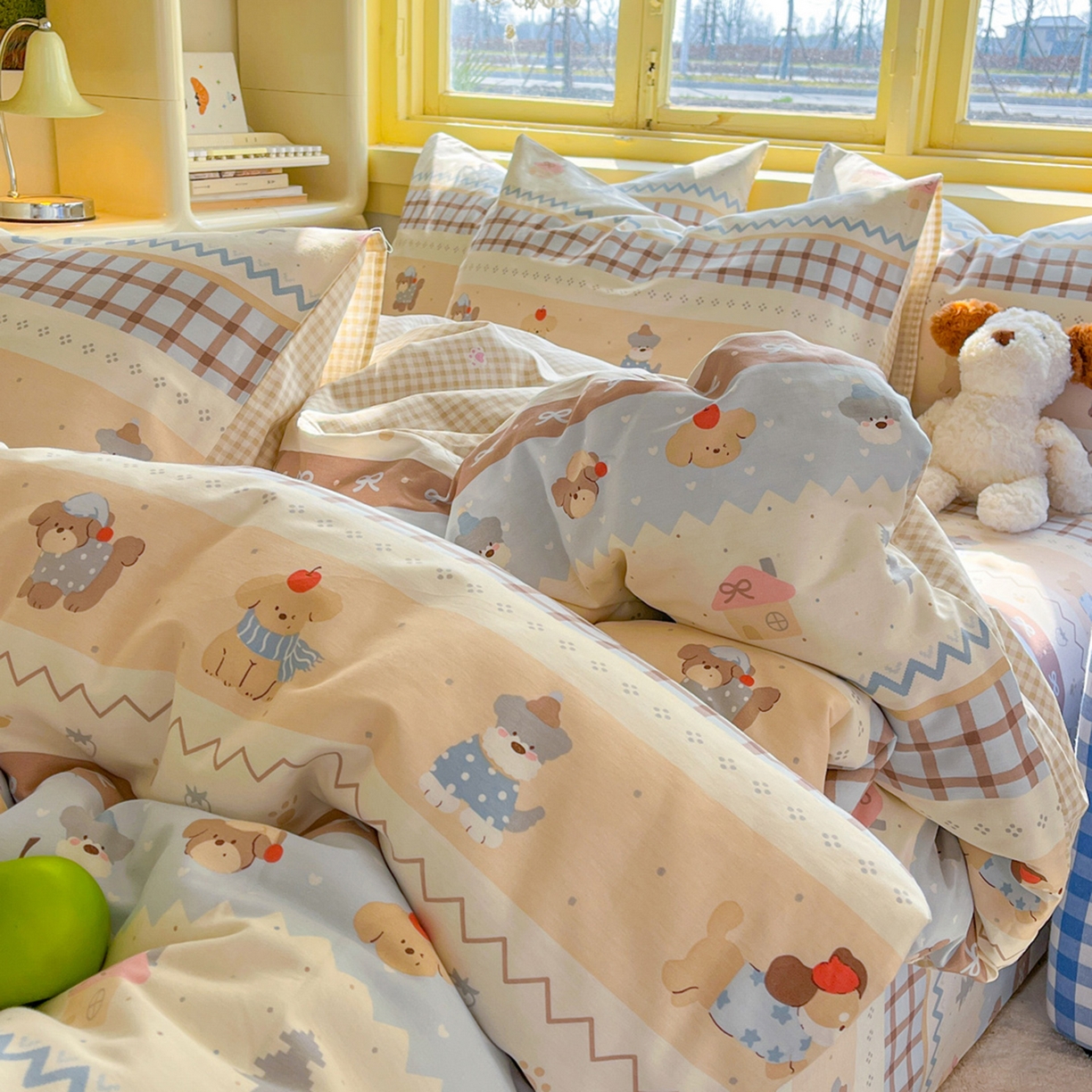 91家纺网 家纺一手货源 找家纺 简约家纺 2026新款全棉斜纹12868单被套系列 费尔岛小狗