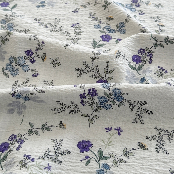 91家纺网 家纺一手货源 找家纺 爱洛家纺 2026新款印花皱皱纱四件套 雾蓝青序