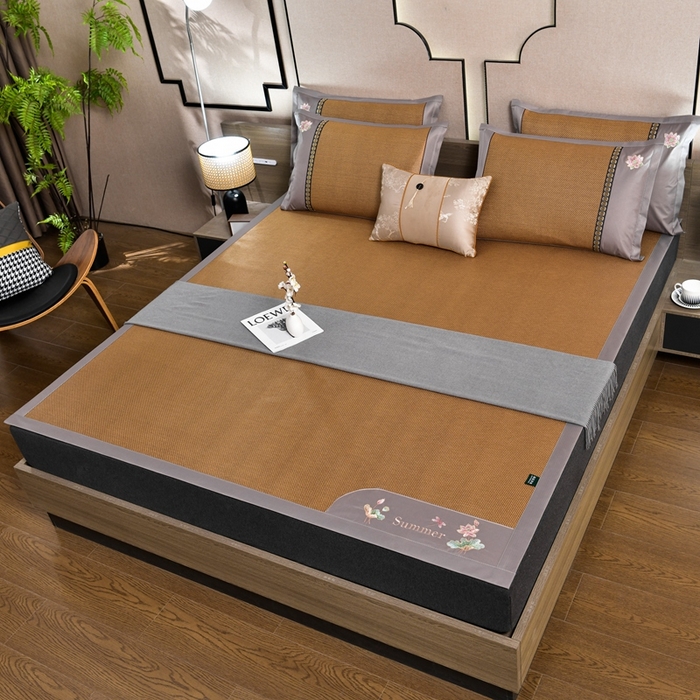 91家纺网 家纺一手货源 找家纺 娜朵家纺 2026新款荷塘月色冰藤双面席-床席款 荷塘月色-冰藤深咖