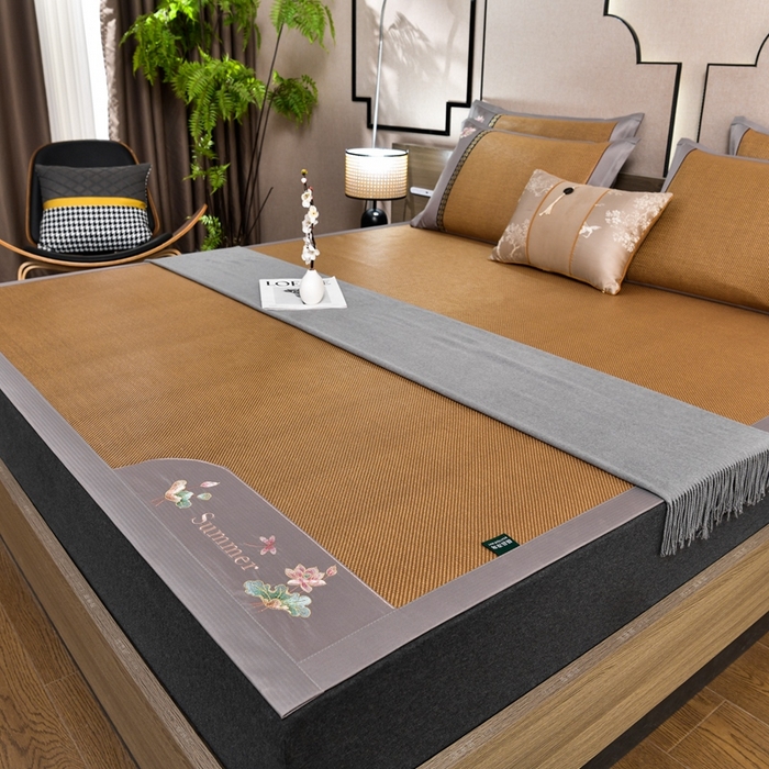 91家纺网 家纺一手货源 找家纺 娜朵家纺 2026新款荷塘月色冰藤双面席-床席款 荷塘月色-冰藤深咖