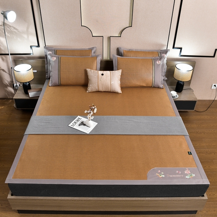 91家纺网 家纺一手货源 找家纺 娜朵家纺 2026新款荷塘月色冰藤双面席-床席款 荷塘月色-冰藤深咖