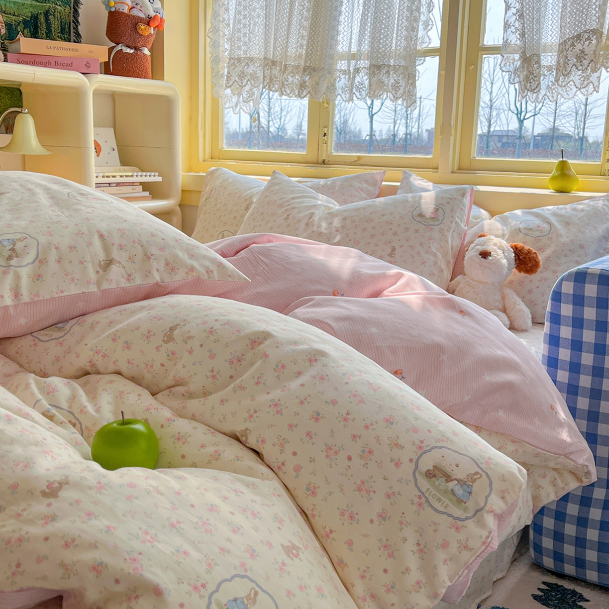 91家纺网 家纺一手货源 找家纺 简约家纺 2026新款全棉斜纹12868单被套系列 粉色花园兔-粉