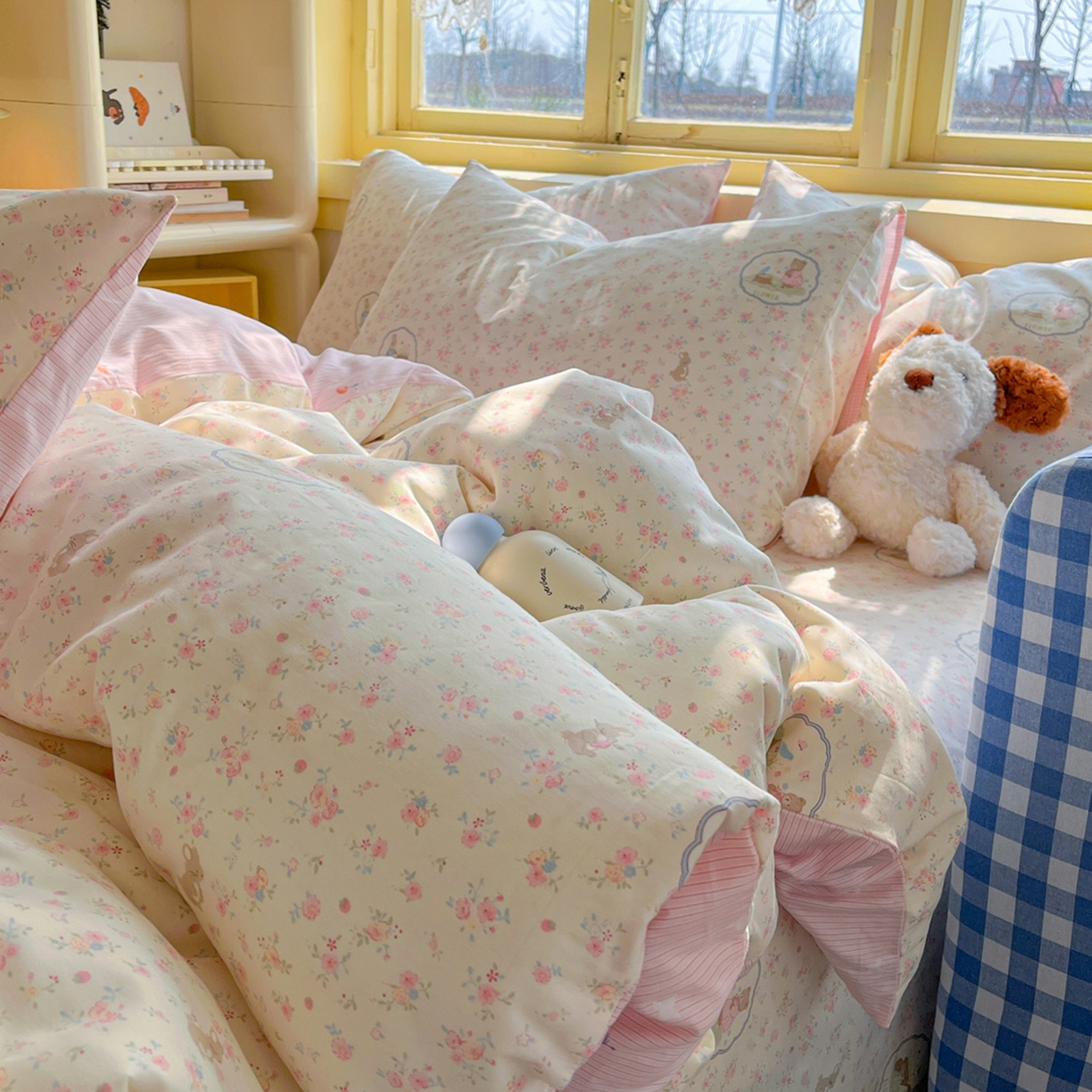 91家纺网 家纺一手货源 找家纺 简约家纺 2026新款全棉斜纹12868单被套系列 粉色花园兔-粉