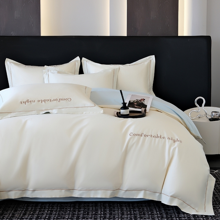 91家纺网 家纺一手货源 找家纺 （总）女子家纺 2026新款A类全棉长绒棉双拼四件套刺绣轻奢床上用品-原素