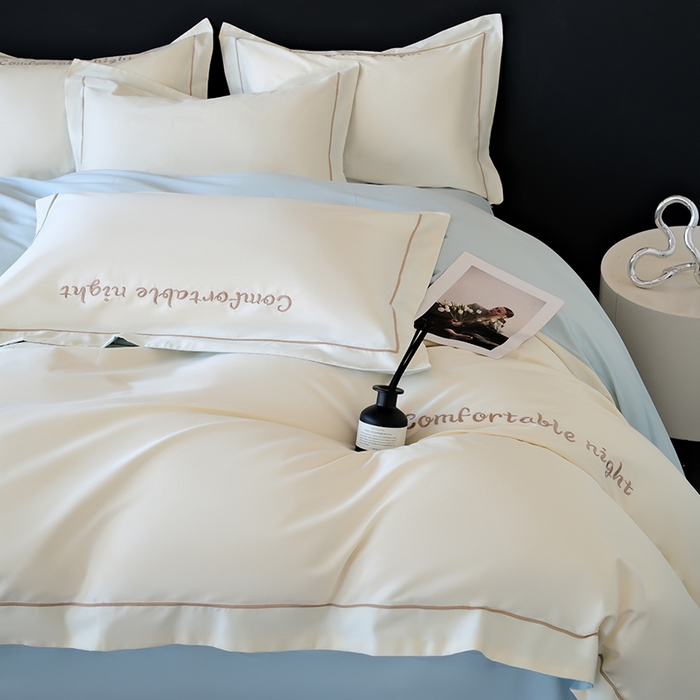 91家纺网 家纺一手货源 找家纺 （总）女子家纺 2026新款A类全棉长绒棉双拼四件套刺绣轻奢床上用品-原素