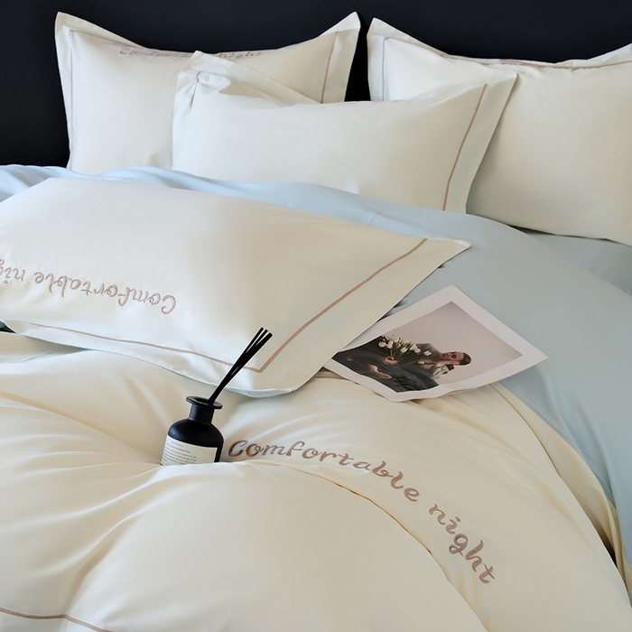 91家纺网 家纺一手货源 找家纺 （总）女子家纺 2026新款A类全棉长绒棉双拼四件套刺绣轻奢床上用品-原素