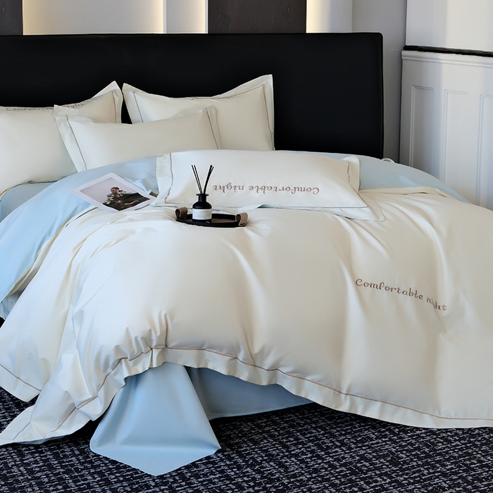 91家纺网 家纺一手货源 找家纺 （总）女子家纺 2026新款A类全棉长绒棉双拼四件套刺绣轻奢床上用品-原素