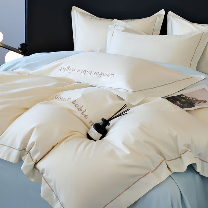 91家纺网 家纺一手货源 找家纺 （总）女子家纺 2026新款A类全棉长绒棉双拼四件套刺绣轻奢床上用品-原素