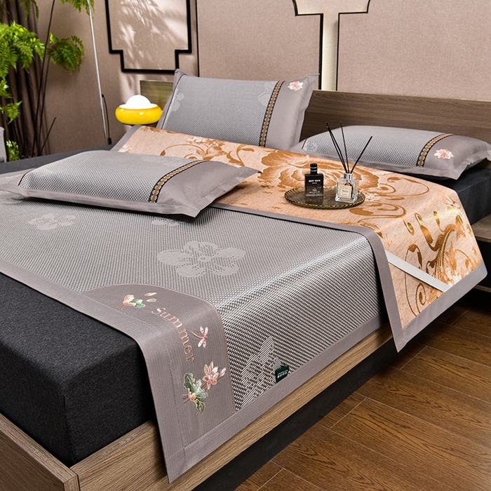 娜朵家纺 2026新款荷塘月色冰藤双面席-床席款 荷塘月色提花灰