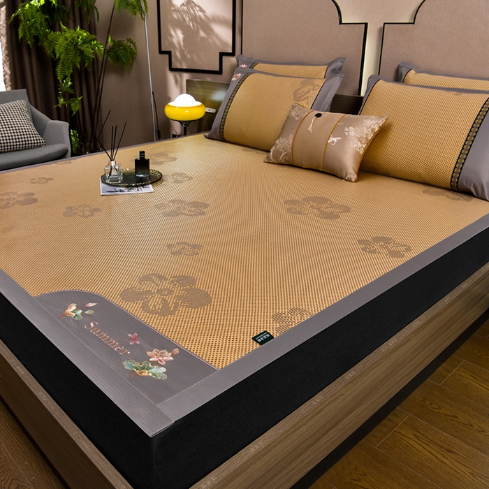 91家纺网 家纺一手货源 找家纺 娜朵家纺 2026新款荷塘月色冰藤双面席-床席款 荷塘月色提花金