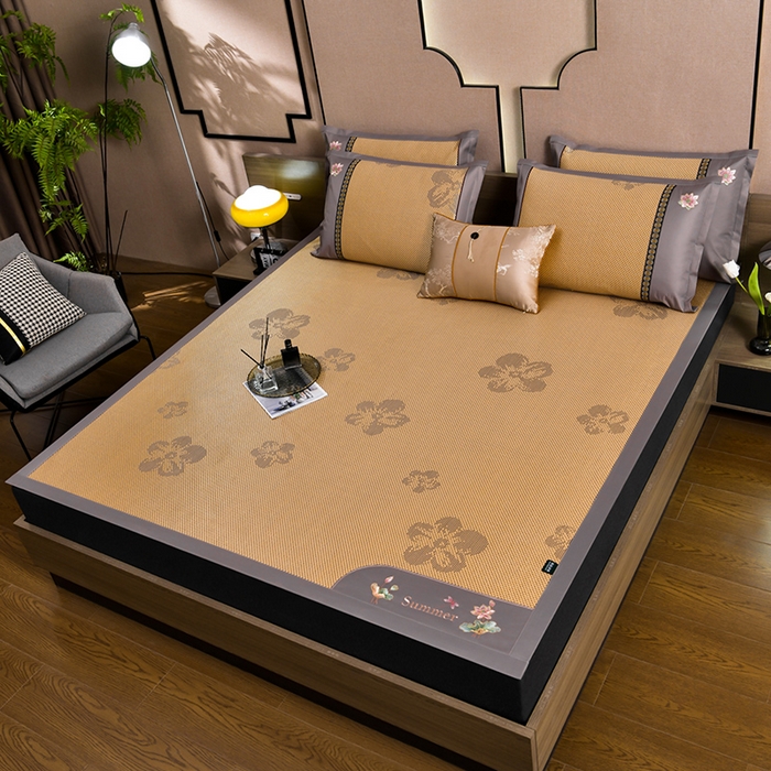 91家纺网 家纺一手货源 找家纺 娜朵家纺 2026新款荷塘月色冰藤双面席-床席款 荷塘月色提花金