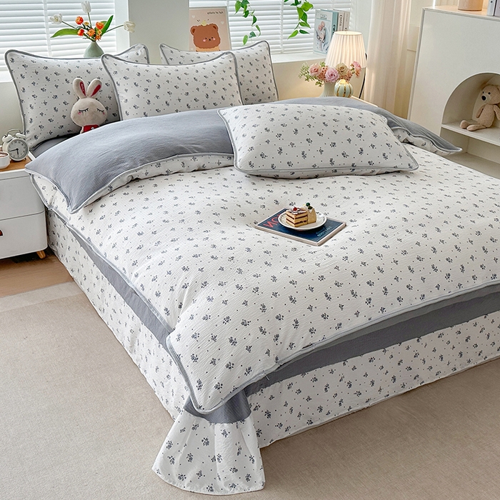 91家纺网 家纺一手货源 找家纺 爱洛家纺 2026新款印花皱皱纱四件套 青岚细叶