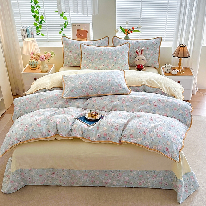 91家纺网 家纺一手货源 找家纺 爱洛家纺 2026新款印花皱皱纱四件套 清溪落英