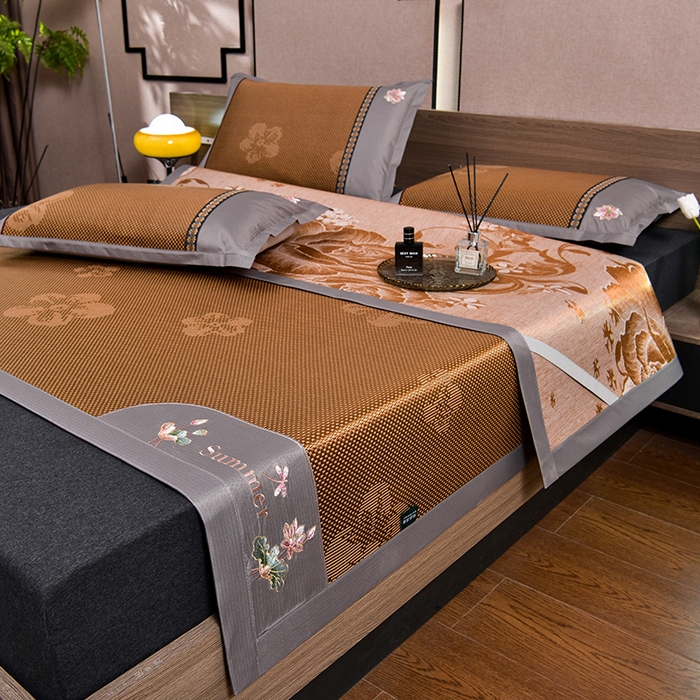 娜朵家纺 2026新款荷塘月色冰藤双面席-床席款 荷塘月色提花咖