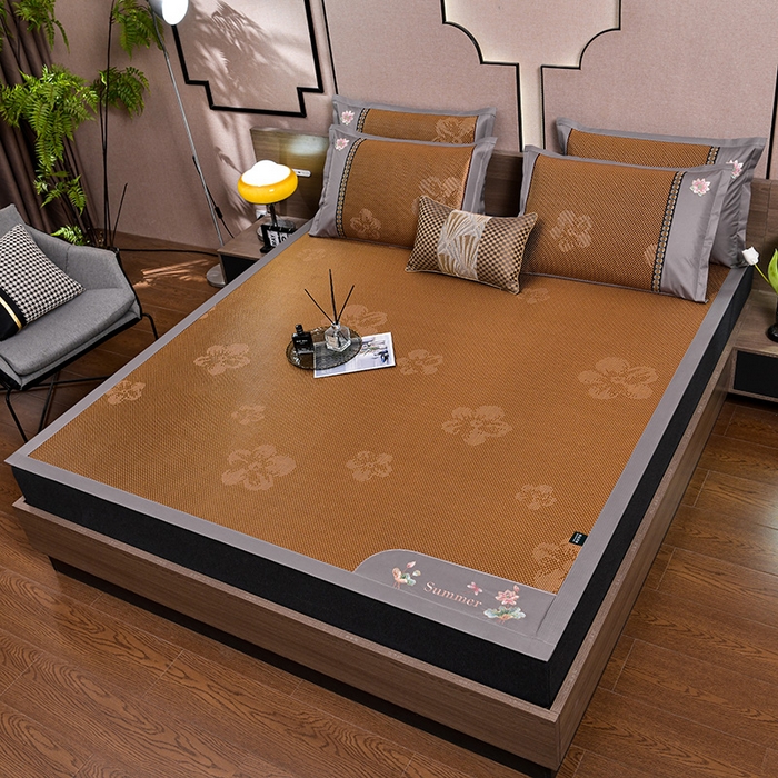 91家纺网 家纺一手货源 找家纺 娜朵家纺 2026新款荷塘月色冰藤双面席-床席款 荷塘月色提花咖