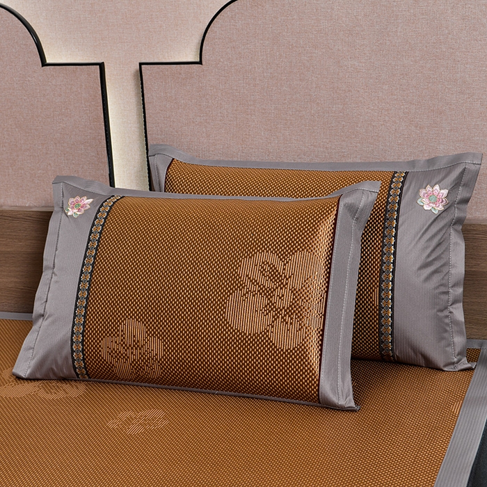 91家纺网 家纺一手货源 找家纺 娜朵家纺 2026新款荷塘月色冰藤双面席-床席款 荷塘月色提花咖