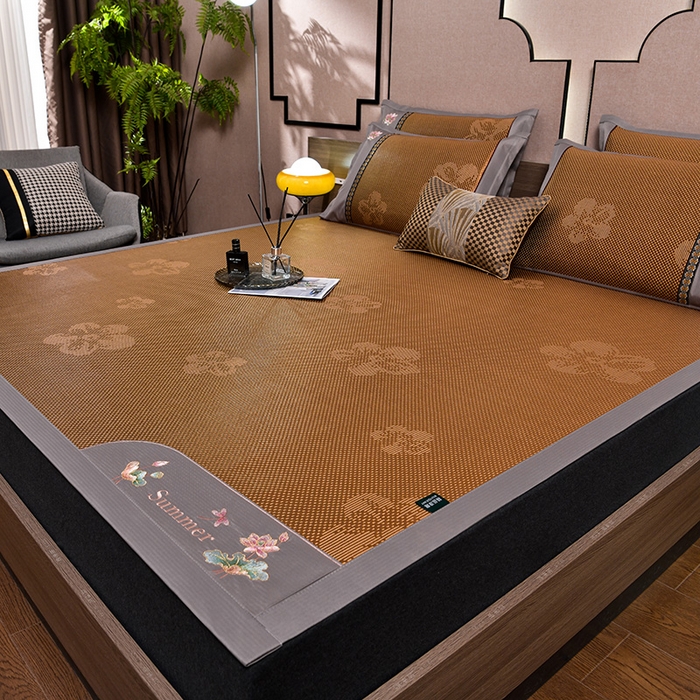 91家纺网 家纺一手货源 找家纺 娜朵家纺 2026新款荷塘月色冰藤双面席-床席款 荷塘月色提花咖