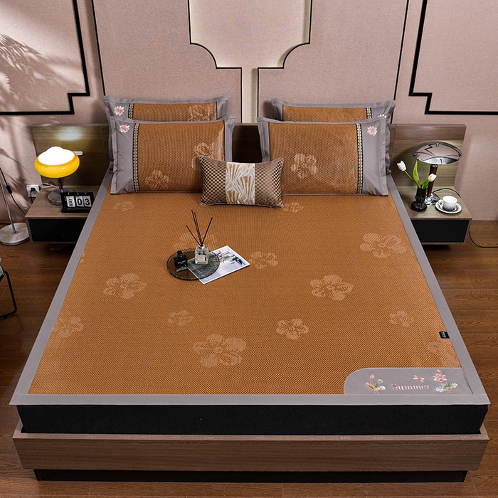 91家纺网 家纺一手货源 找家纺 娜朵家纺 2026新款荷塘月色冰藤双面席-床席款 荷塘月色提花咖