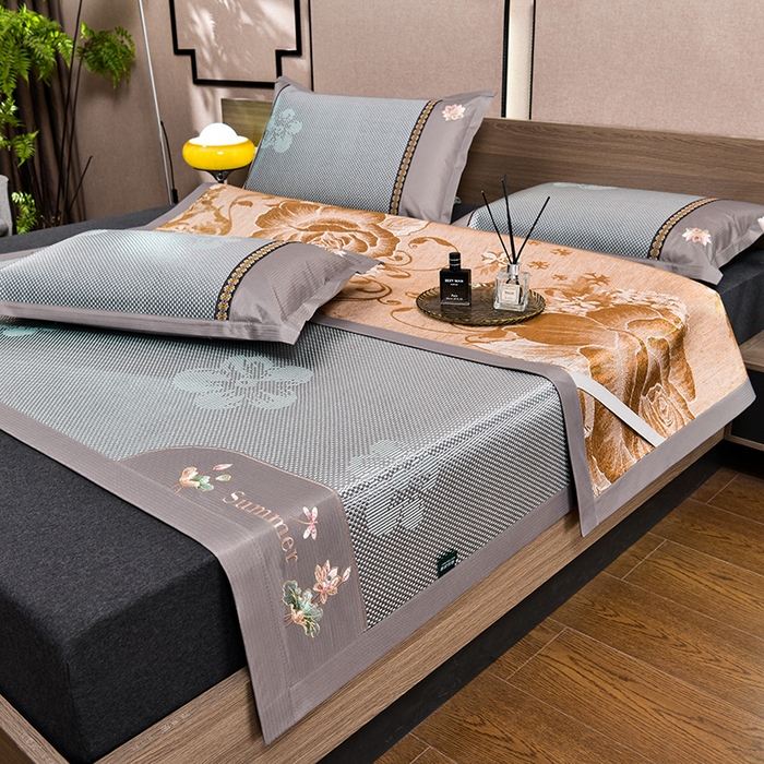 娜朵家纺 2026新款荷塘月色冰藤双面席-床席款 荷塘月色提花绿