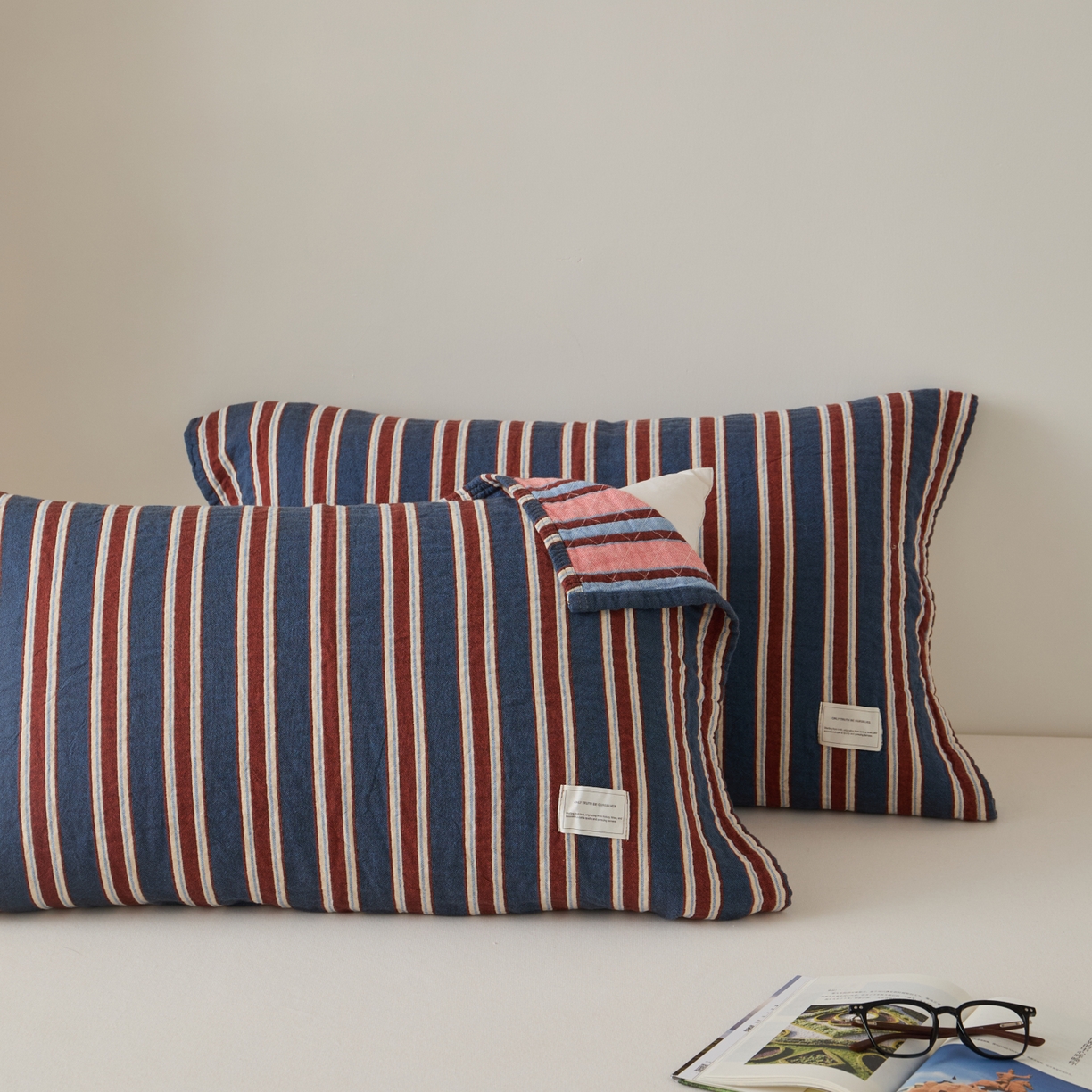 91家纺网 家纺一手货源 找家纺 百寐 2026年3月全棉A类色织枕巾52*75条纹格子美拉德色系纯棉吸汗枕巾 色织-蓝条